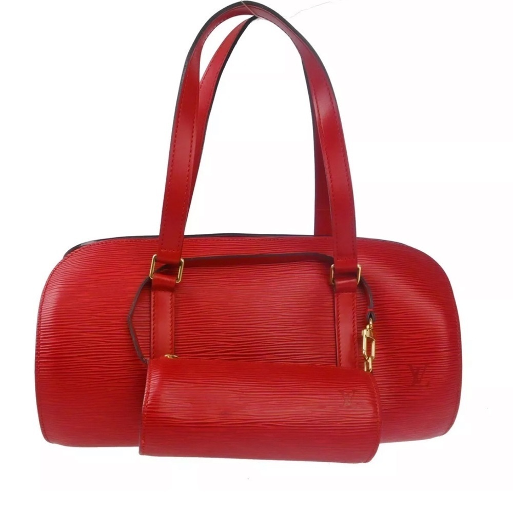 LOUIS VUITTON RED Epi Soufflot Cylinde Bag HANDBAG 2 Piece